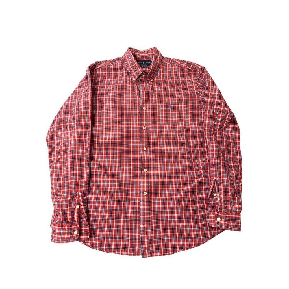 Ralph Lauren Mens XL Red Plaid Button-Down Shirt Custom Fit 100% Cotton Classic